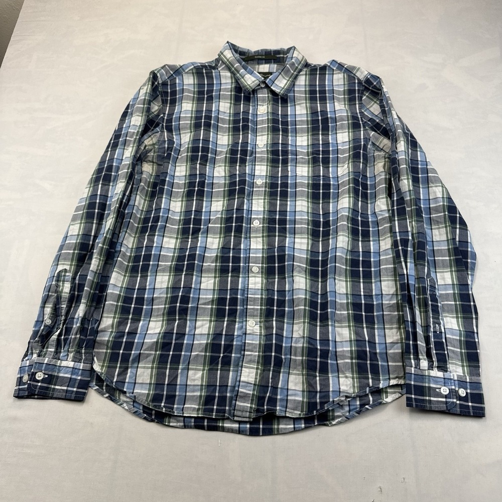 Eddie Bauer Mens L Blue Green Plaid Long Sleeve Button Down Shirt